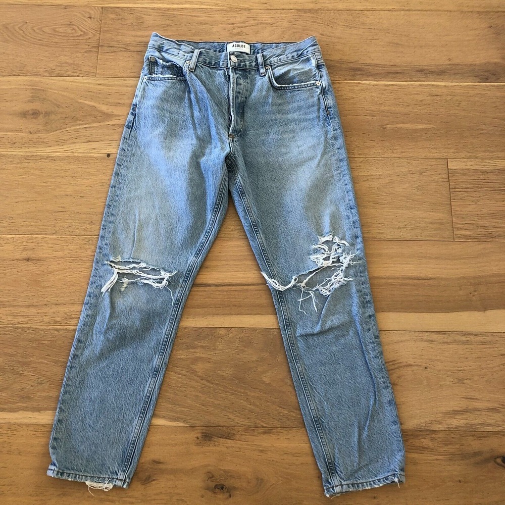 Agolde Jeans Womens Size 27 Blue Denim Jamie Distressed Button Fly High Rise
